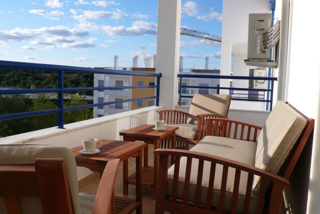 South facing terrace in front of living room of a two bedroom apartment in Tavira with beautiful views